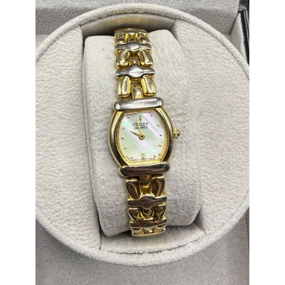 Citizen Womens Gold Mother Pearl Oval Quartz Watch 18.5mm 5920 New Battery 6.5in